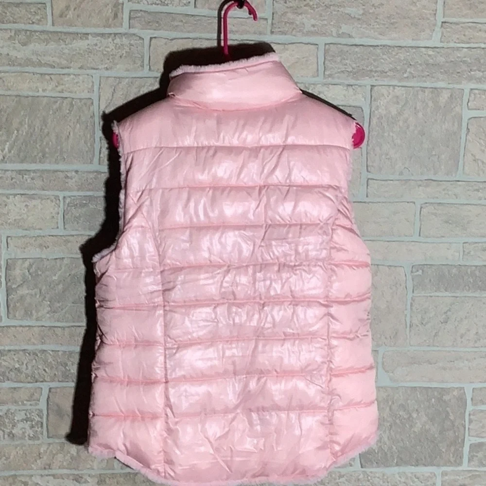 Justice NEW - Sz 18/20 yrs - reversible pink plush vest - rose asymmetric zipper